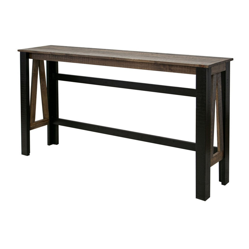 Pola 67 Inch Sofa Table, Transitional Rectangular Top, Gray and Brown Wood By Casagear Home