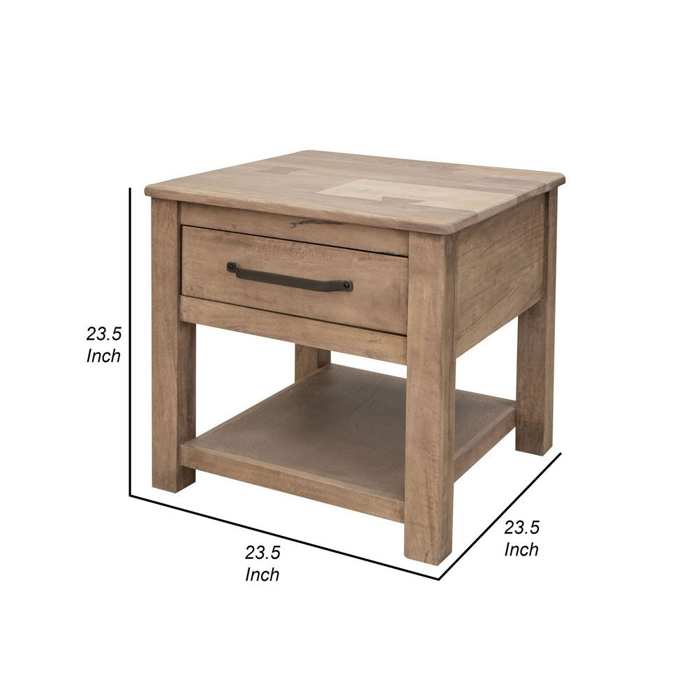 Umey 23 Inch Side End Table, 1 Drawer, Lower Shelf, Natural Brown Wood By Casagear Home