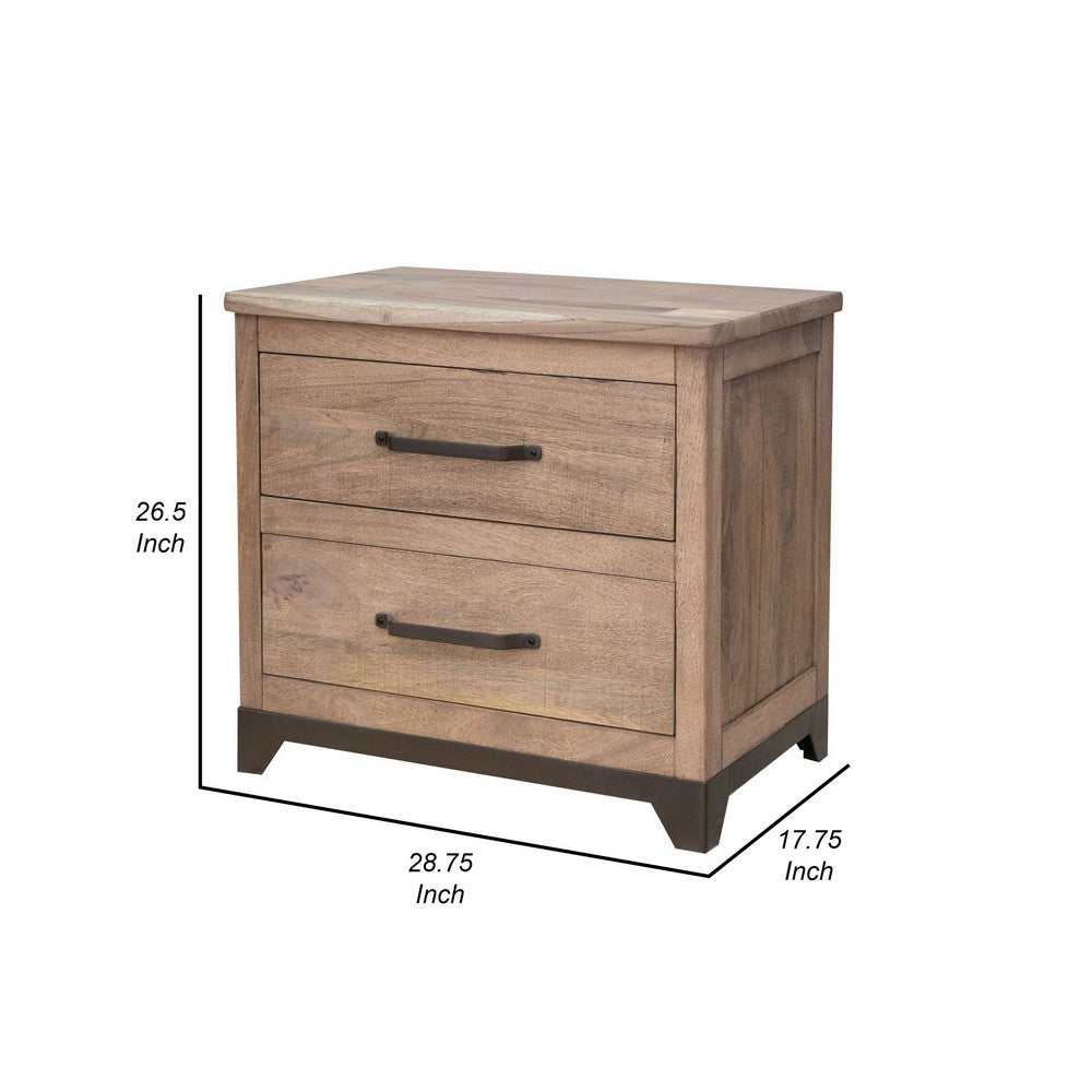 Umey 29 Inch Nightstand, Drawers, Metal Handles, Support Legs, Wood, Brown By Casagear Home
