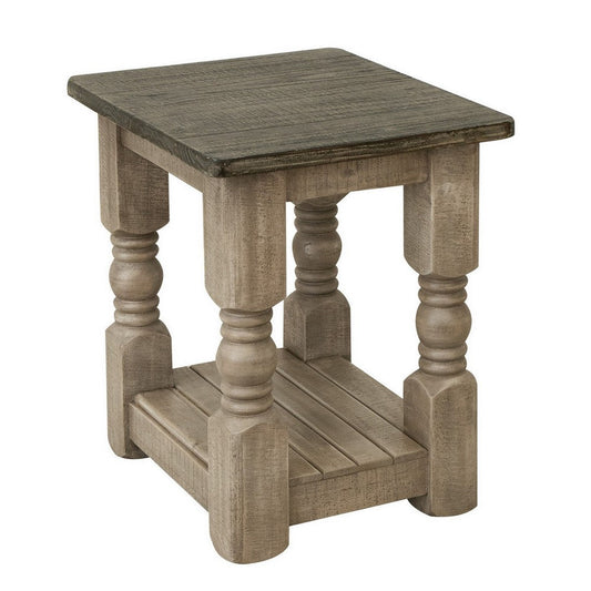 Nite 24 Inch Chairside Table, Square Top, Lower Shelf, Brown Wood Frame By Casagear Home