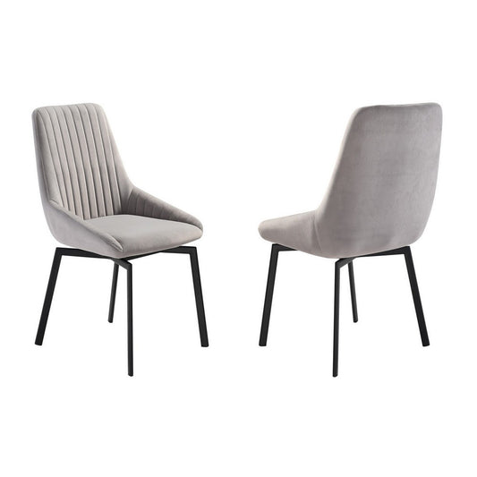 Jeny 22 Inch Swivel Dining Chair Set of 2, Gray Polyester, Black Legs By Casagear Home
