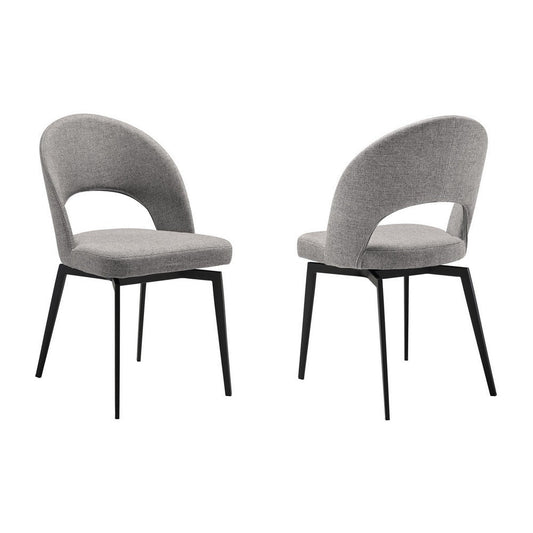 Omi 23 Inch Swivel Dining Chair Set of 2, Gray Polyester, Open Back, Black By Casagear Home