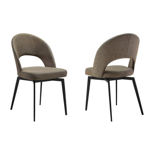 Omi 23 Inch Swivel Dining Chair Set of 2, Brown Polyester, Open Back, Black By Casagear Home