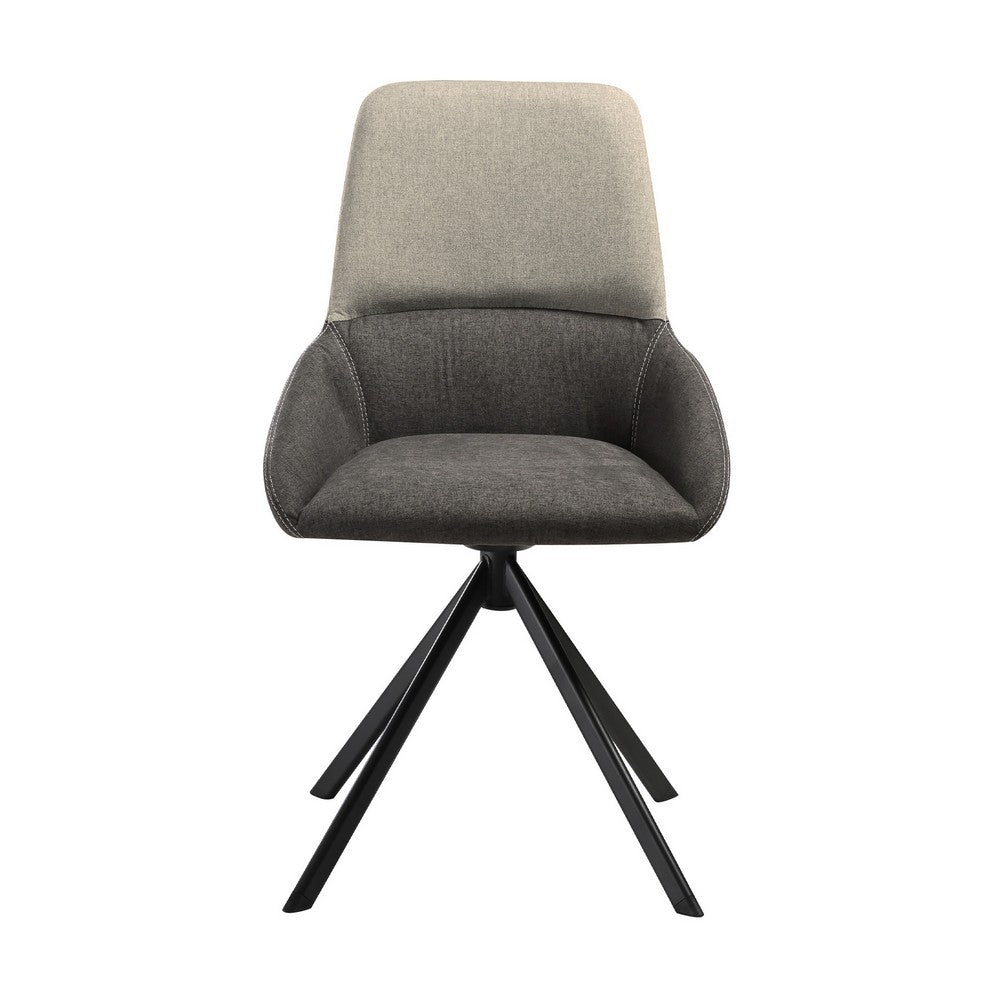 Rick 22 Inch Swivel Dining Chair, 2 Tone Gray Upholstery, Tall Back, Black  By Casagear Home