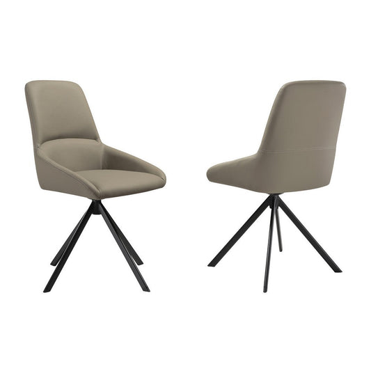 Rick 22 Inch Swivel Dining Chair Set of 2, Taupe Faux Leather, Black Legs By Casagear Home