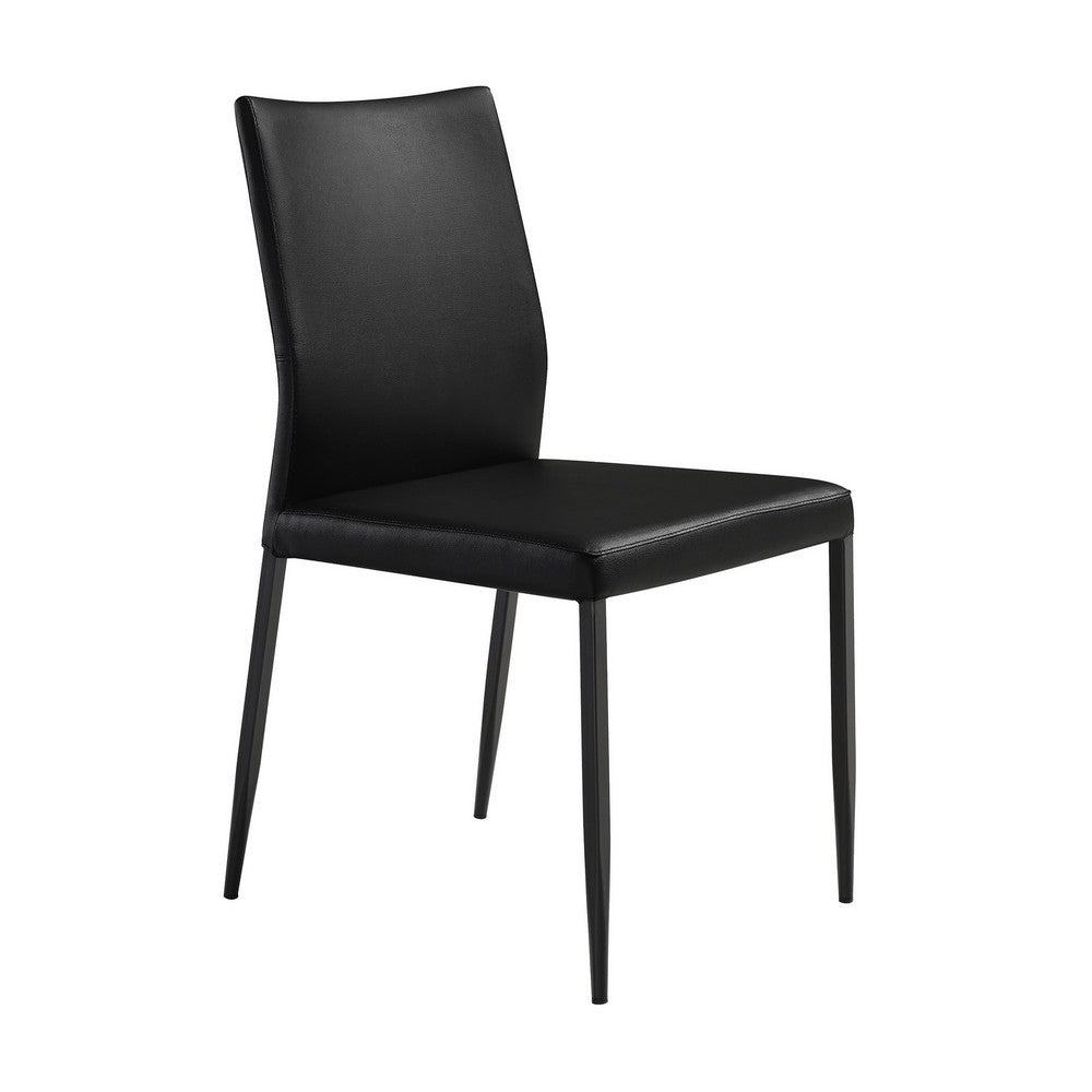 Ash 22 Inch Dining Chair Set of 2, Black Faux Leather, Tall Curved, Black By Casagear Home