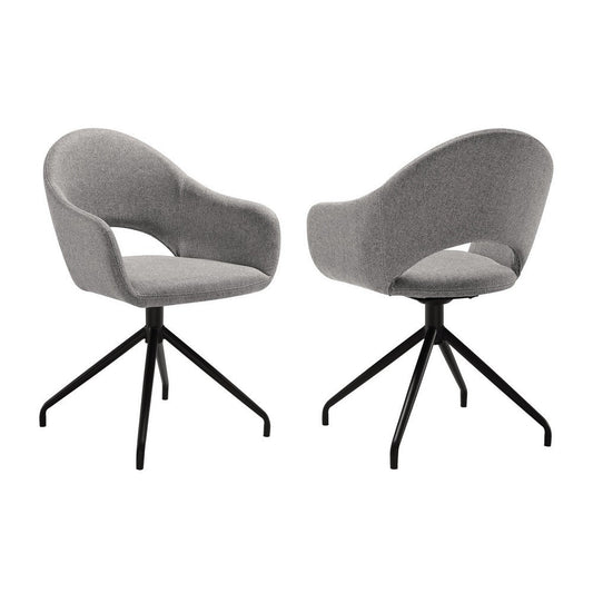 Tyra 23 Inch Swivel Dining Chair Set of 2, Curved Back, Gray, Black Finish By Casagear Home