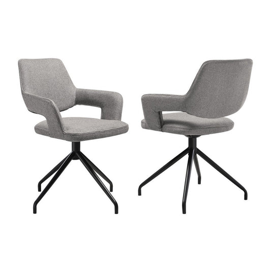 Samy 23 Inch Swivel Dining Chair Set of 2, Curved Back, Padded, Gray, Black By Casagear Home