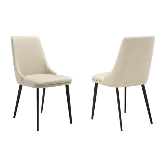Lia 23 Inch Dining Chair Set of 2, Beige Faux Leather, Black Steel Legs By Casagear Home