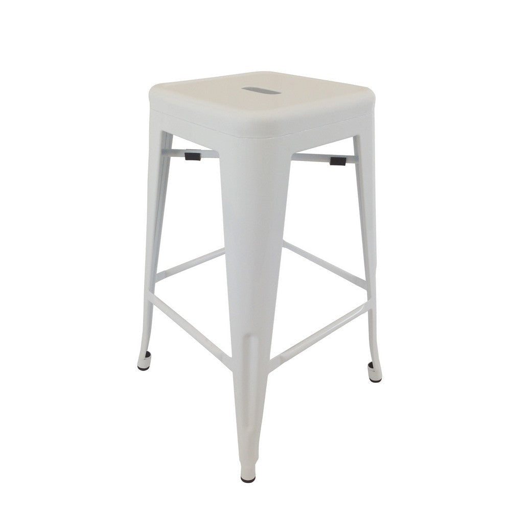 30 Inch Barstool, Tapered Legs, Sleek Footrests, Modern White Metal Finish By Casagear Home