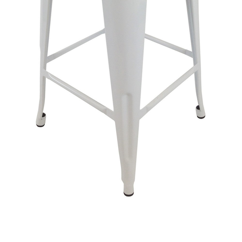 30 Inch Barstool, Tapered Legs, Sleek Footrests, Modern White Metal Finish By Casagear Home