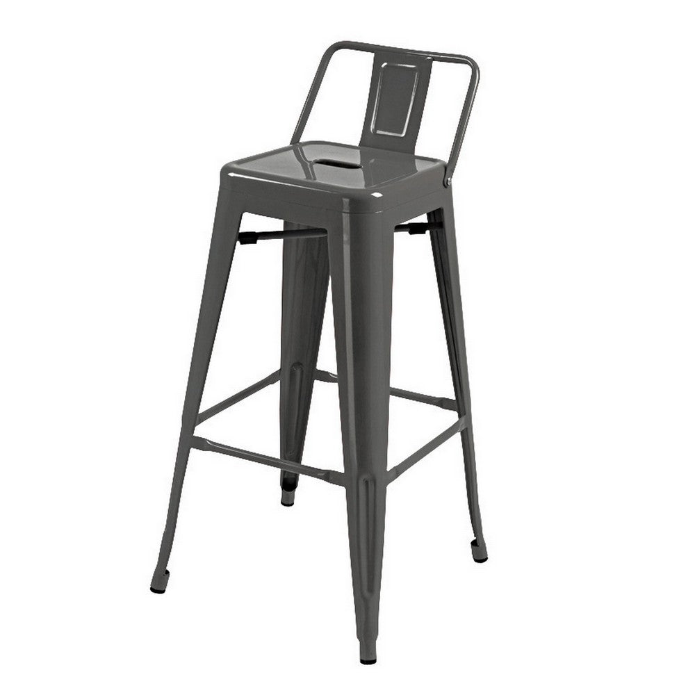 Giri 30 Inch Barstool Chair, Low Backrest, Tapered Legs, Dark Gray Metal By Casagear Home