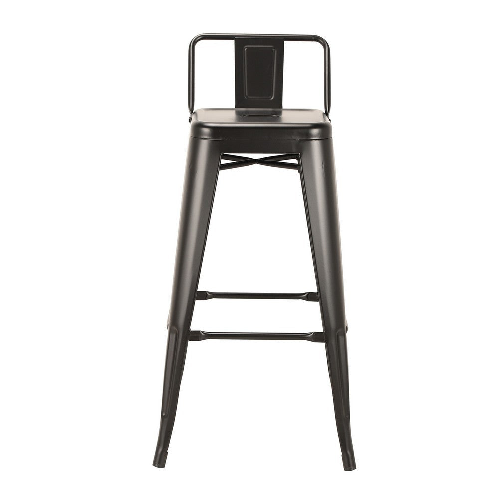 Giri 30 Inch Barstool Chair, Footrest and Tapered Legs, Black Metal Finish By Casagear Home