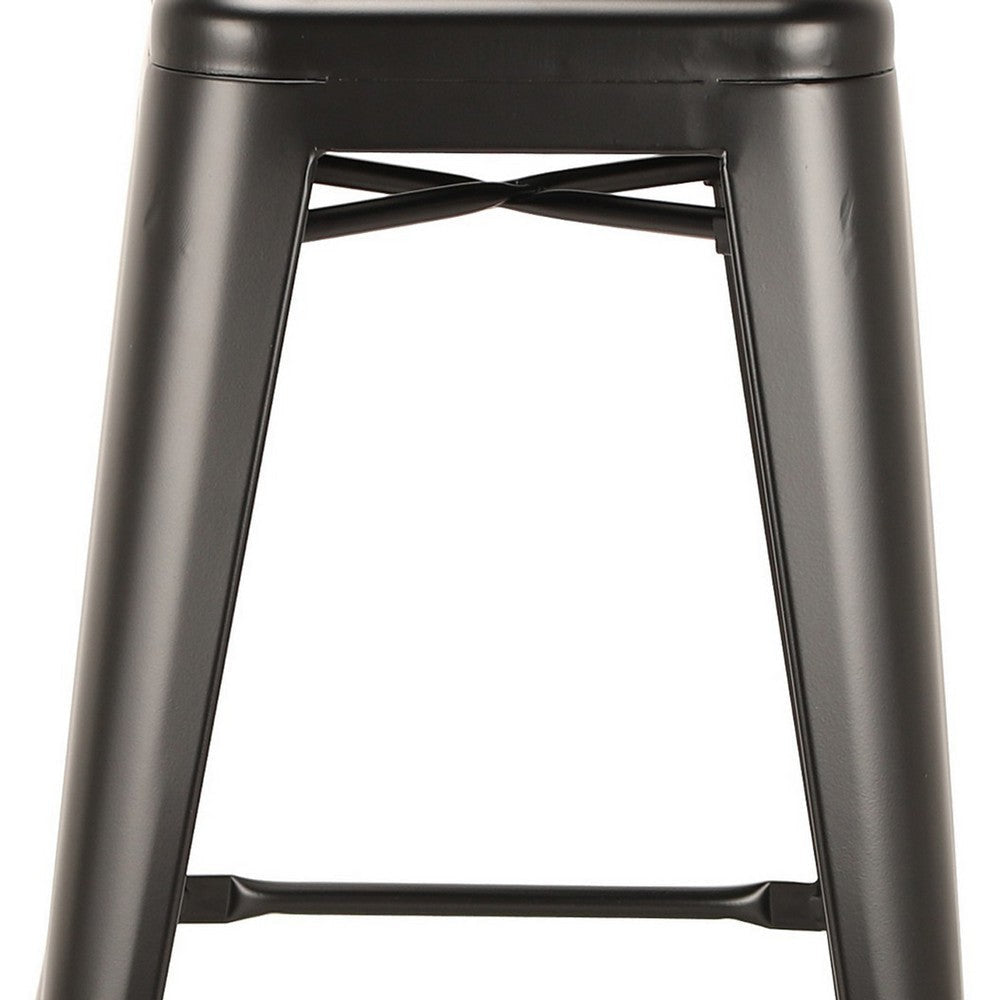 Giri 30 Inch Barstool Chair, Footrest and Tapered Legs, Black Metal Finish By Casagear Home