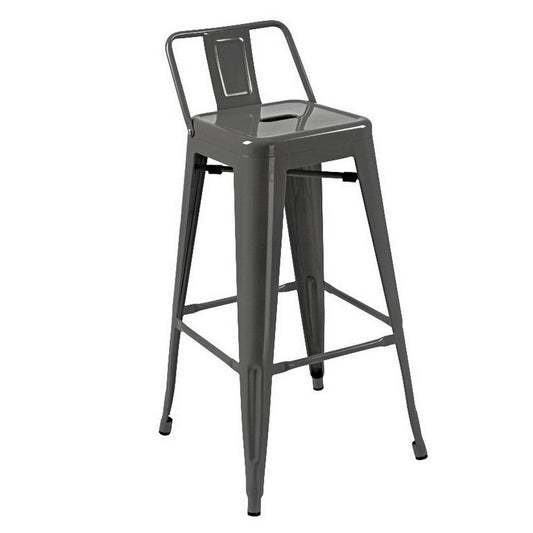 Giri 30 Inch Barstool Chair, Footrest and Tapered Legs, Light Gray Metal By Casagear Home