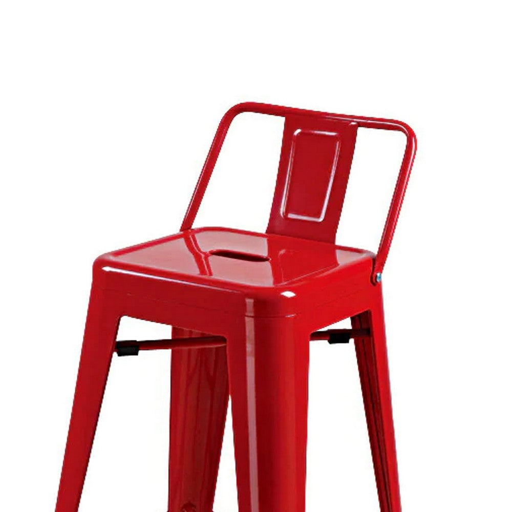 Giri 30 Inch Barstool Chair, Footrest and Tapered Legs, Red Metal Finish By Casagear Home