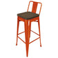 Trace 30 Inch Barstool Chair, Low Back, Wood Seat, Orange Metal Finish By Casagear Home