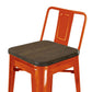 Trace 30 Inch Barstool Chair, Low Back, Wood Seat, Orange Metal Finish By Casagear Home