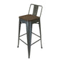 Trace 26 Inch Counter Stool Chair, Low Back, Wood Seat, Gray Metal Finish By Casagear Home