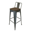 Trace 26 Inch Counter Stool Chair Low Back Wood Seat Gray Metal Finish By Casagear Home BM311915