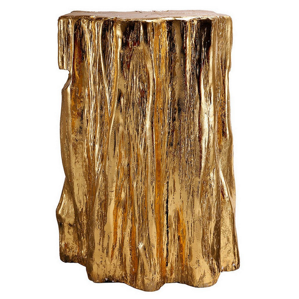 Kiny 20 Inch Accent Stool Table, Tree Trunk Design, Magnesium, Gold Finish By Casagear Home