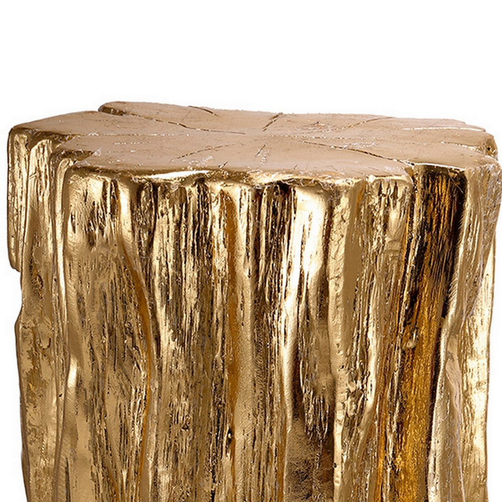 Kiny 20 Inch Accent Stool Table, Tree Trunk Design, Magnesium, Gold Finish By Casagear Home