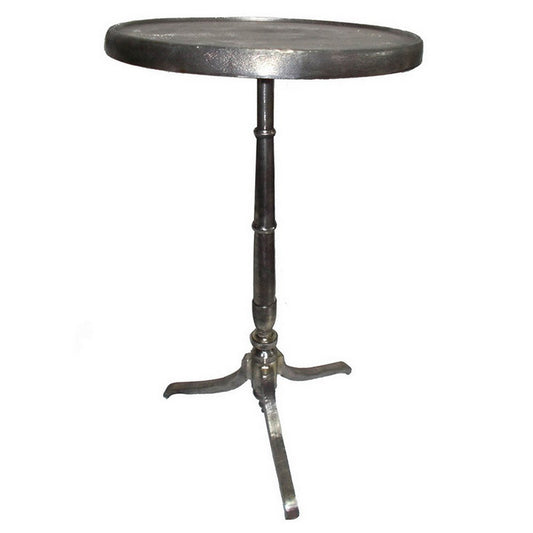 41 Inch Plant Stand Table, Round Top, Turned Base, Modern Silver Aluminium By Casagear Home