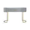 Jeah 47 Inch Console Table, 1 Drawer, Curved Gold Iron Base, Gray Fabric By Casagear Home