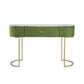 Jeah 47 Inch Console Table, 1 Drawer, Curved Gold Iron Base, Green Fabric By Casagear Home
