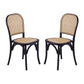 38 Inch Dining Chairs Set of 2, Stackable, Woven Cane, Beech Wood, Black By Casagear Home