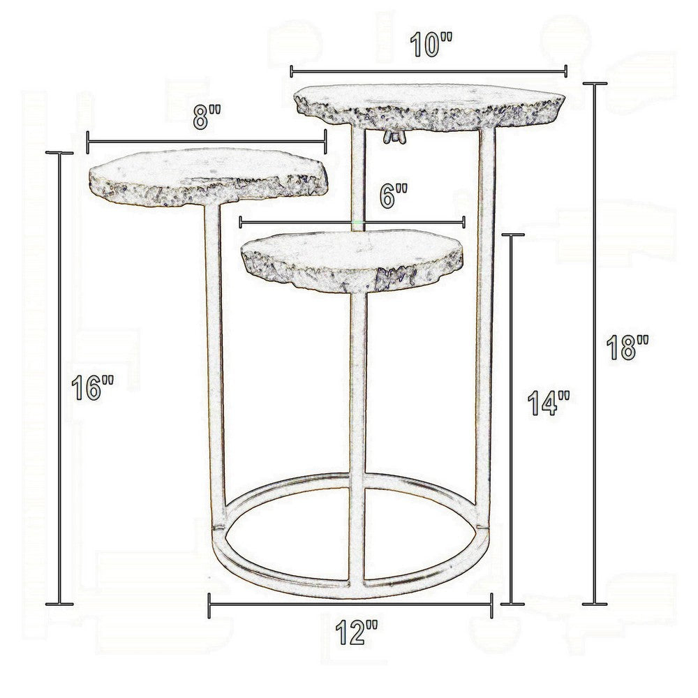 18 Inch Accent Side Table, 3 Tier Design, White Agate Top, Gold Iron Base By Casagear Home