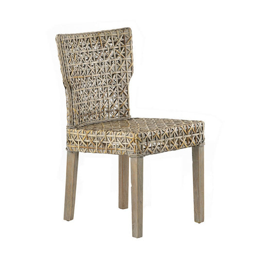 22 Inch Side Dining Chair, Woven Rattan Backrest and Seat, Weathered Gray By Casagear Home