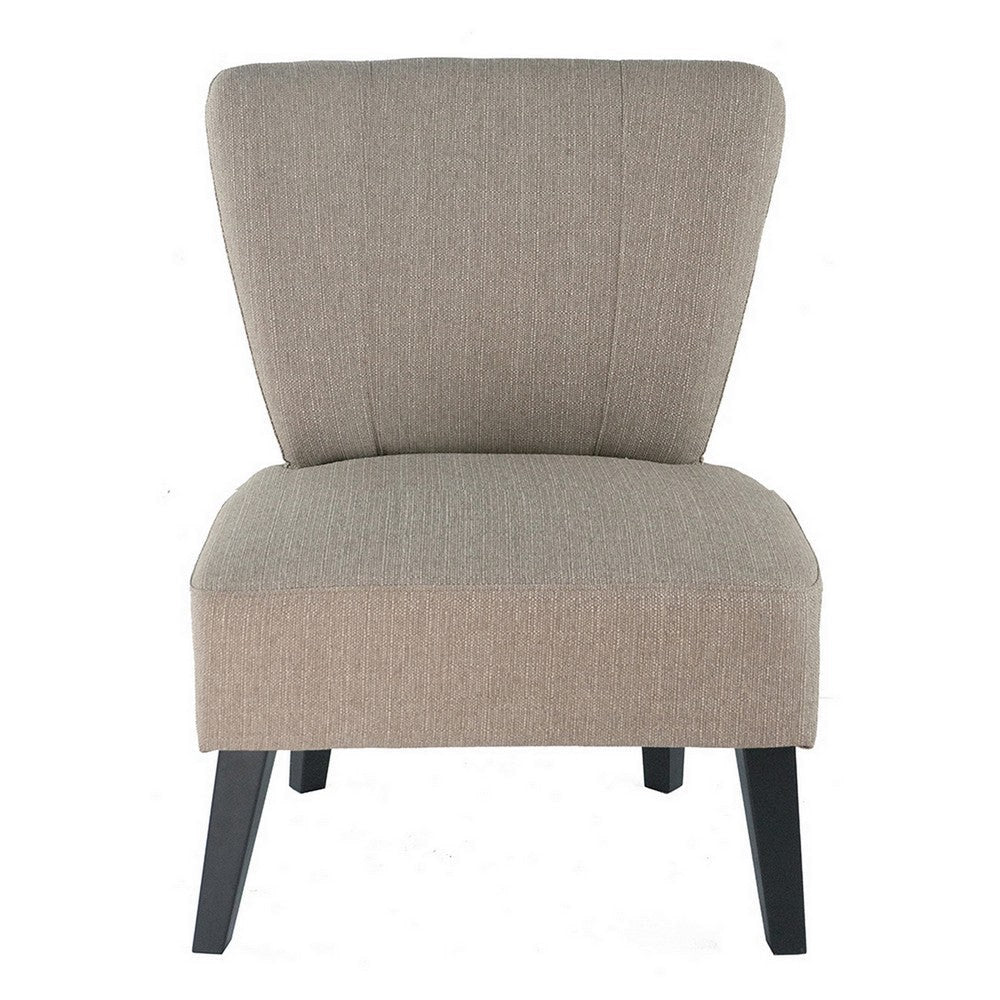 28 Inch Accent Chair Padded Back Black Legs Beige Fabric Upholstery By Casagear Home BM311952