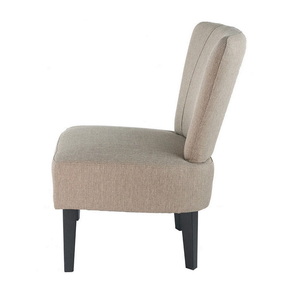 28 Inch Accent Chair, Padded Back, Black Legs, Beige Fabric Upholstery By Casagear Home