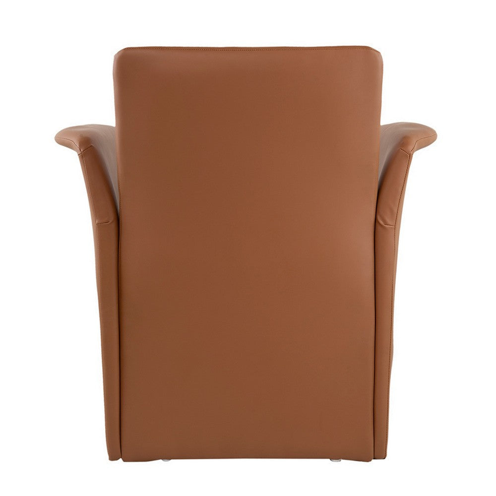 32 Inch Accent Chair Curved Extended Back Caramel Brown Faux Leather By Casagear Home BM311953