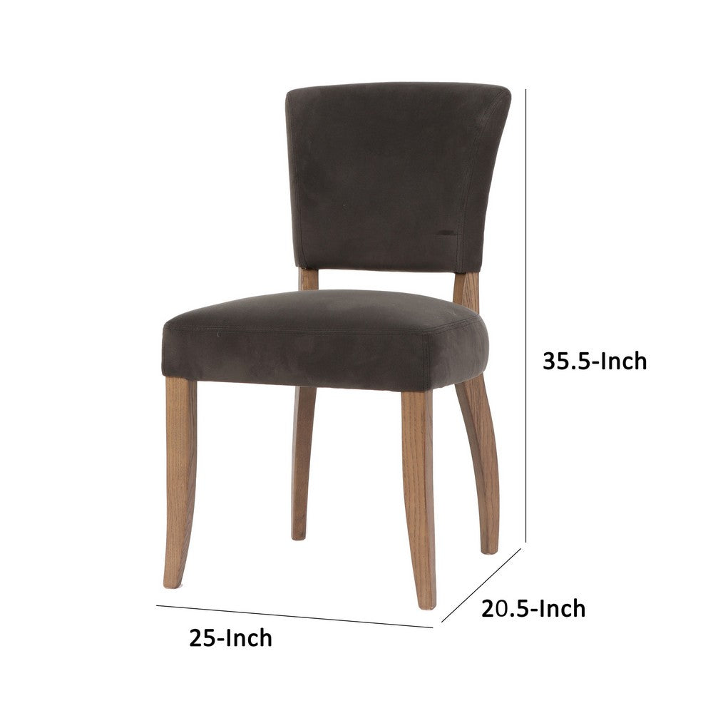 25 Inch Side Dining Chairs Set of 2, Polyester Padded Back, Wood, Dark Gray By Casagear Home