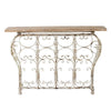 55 Inch Console Sofa Table with Scrollwork, Iron Curved Base, Wood, White By Casagear Home