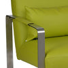 29 Inch Accent Lounge Chair, Cushion, Stainless Steel, Green Faux Leather By Casagear Home