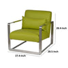 29 Inch Accent Lounge Chair, Cushion, Stainless Steel, Green Faux Leather By Casagear Home