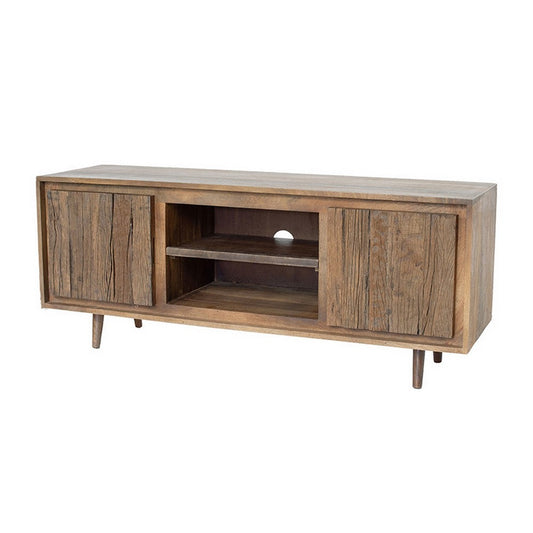 55 Inch TV Media Entertainment Console, 2 Doors, 2 Shelves, Cutouts, Brown By Casagear Home