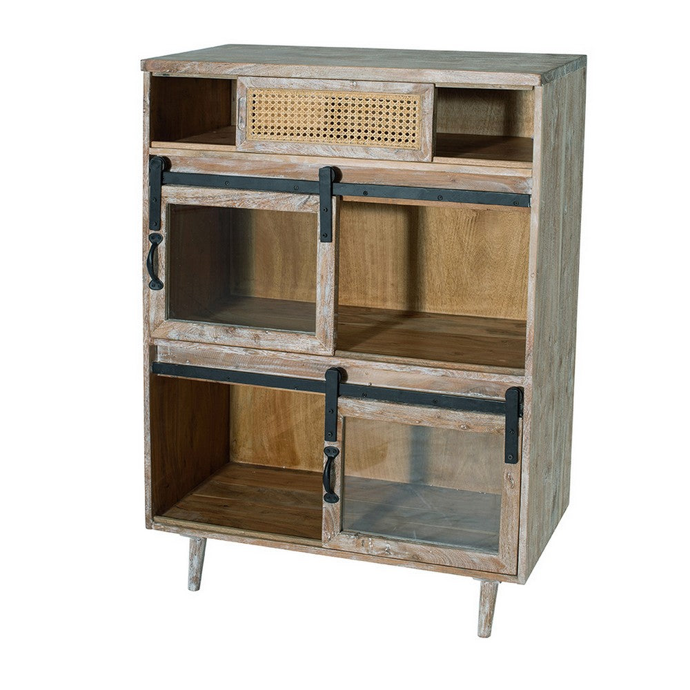 47 Inch Sideboard Server Cabinet, Sliding Doors, Iron, Sandblast White Wood By Casagear Home