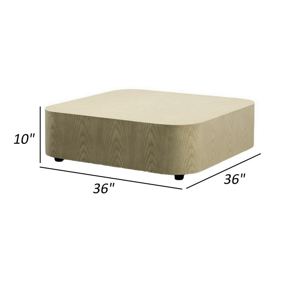 Cid Macy 36 Inch Low Coffee Table, Square Modern Style, Beige Brown Finish By Casagear Home