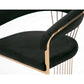 25 Inch Rose Gold Dining Chair, Plush Cushion, Metal Legs, Black Velvet  By Casagear Home