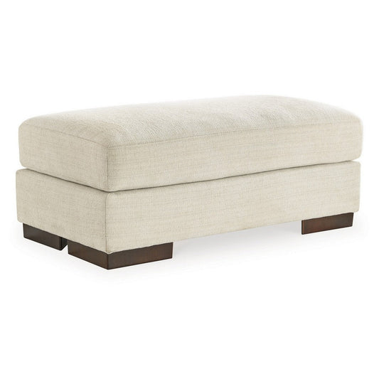 Magg 44 Inch Ottoman, Low Profile Block Feet, Beige Polyester Upholstery By Casagear Home