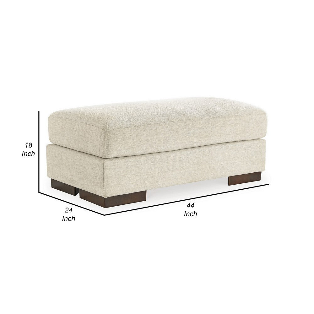 Magg 44 Inch Ottoman, Low Profile Block Feet, Beige Polyester Upholstery By Casagear Home