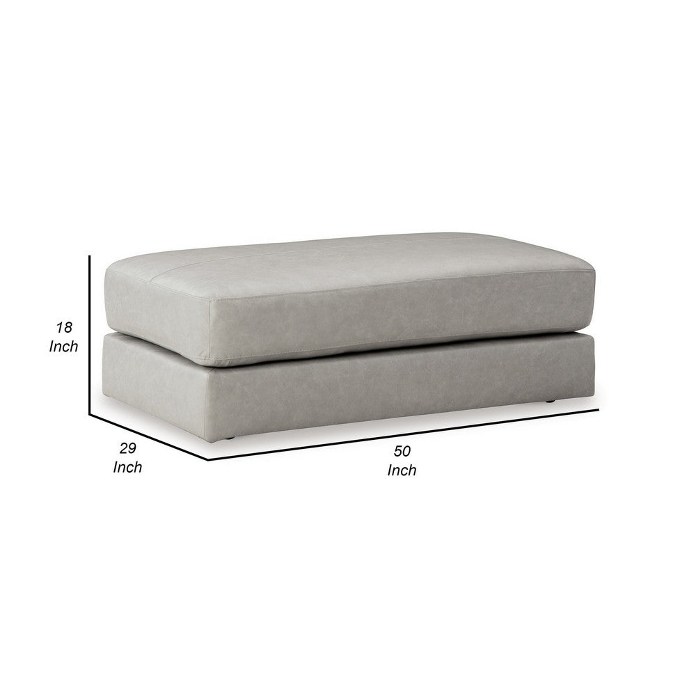 Kaite 44 Inch Ottoman, Plush Top Cushion, Genuine and Faux Leather, Gray By Casagear Home