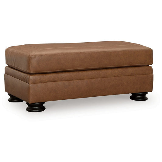 Aida 44 Inch Ottoman, Plush Cushion Top, Caramel Brown Genuine Leather By Casagear Home