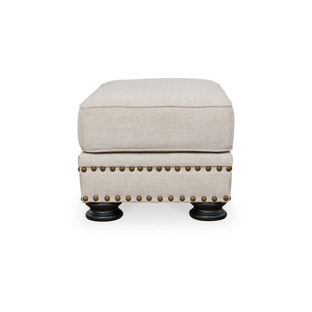 Moore 44 Inch Ottoman, Nailhead, Plush Cushion, Beige Chenille Polyester By Casagear Home