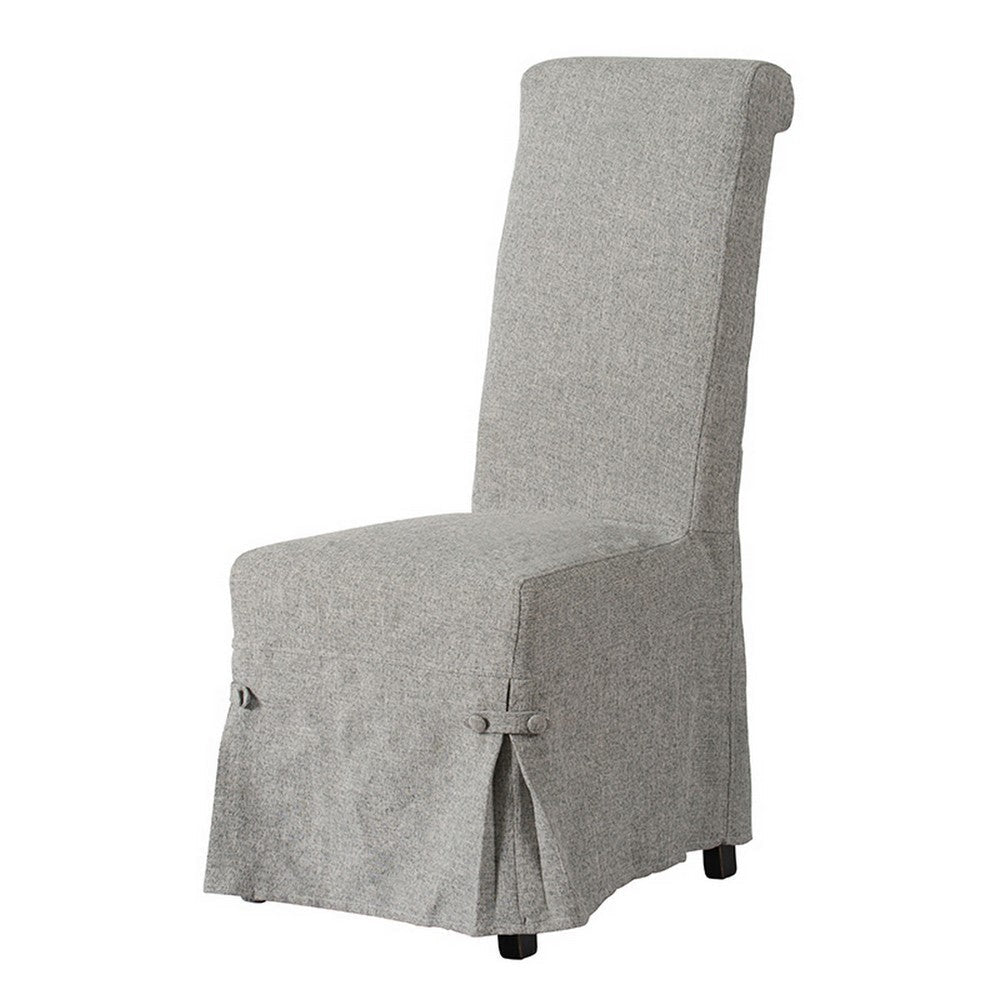 25 Inch Dining Side Chair, Gray Linen Fabric Upholstery, Skirted Parsons By Casagear Home