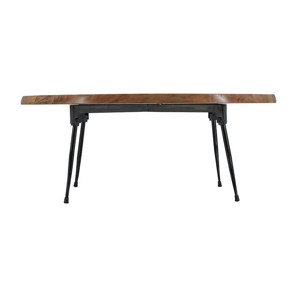 Aji 31 Inch Coffee Table, Oval Acacia Wood Top, Iron Legs, Brown and Black By Casagear Home